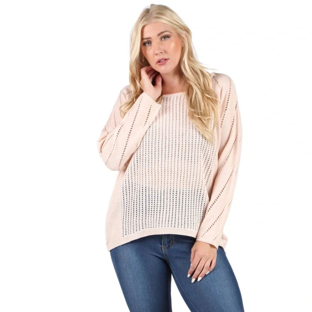 Blush Open Crochet Knit Slouchy Sweater Top - Picture 1 of 4